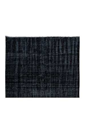 158x247 Cm El Dokuması Yeniden Boyanmış Eski Türk Halısı, Modern Siyah El Yapımı Yünlü Halı