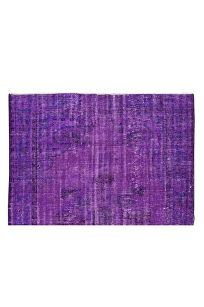 178x253 Cm El Dokuması Yeniden Boyanmış Eski Türk Halısı, Modern Mor El Yapımı Yünlü Halı