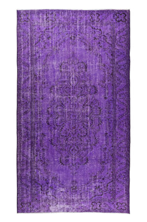 173x308 Cm El Dokuması Yeniden Boyanmış Eski Türk Halısı, Modern Mor El Yapımı Yünlü Halı