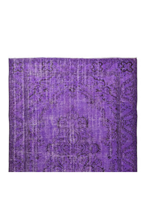 173x308 Cm El Dokuması Yeniden Boyanmış Eski Türk Halısı, Modern Mor El Yapımı Yünlü Halı