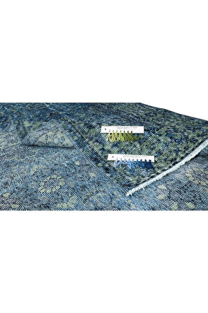 167x300 Cm El Dokuması Boyanmış Eski Anadolu Halısı, Modern Mavi El Yapımı Yünlü Halı