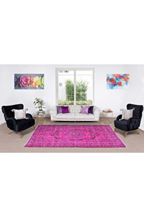 172x292 Cm El Dokuması Yeniden Boyanmış Eski Türk Halısı, Çağdaş Pembe El Yapımı Yünlü Halı