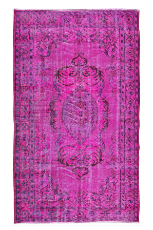 172x292 Cm El Dokuması Yeniden Boyanmış Eski Türk Halısı, Çağdaş Pembe El Yapımı Yünlü Halı