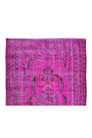 172x292 Cm El Dokuması Yeniden Boyanmış Eski Türk Halısı, Çağdaş Pembe El Yapımı Yünlü Halı
