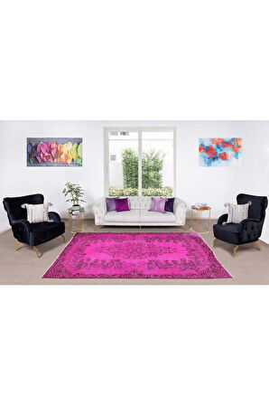 175x264 Cm El Dokuması Yeniden Boyanmış Eski Türk Halısı, Çağdaş Pembe El Yapımı Yünlü Halı