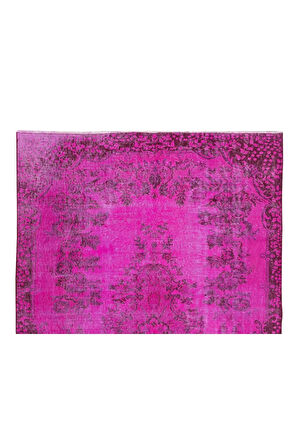175x264 Cm El Dokuması Yeniden Boyanmış Eski Türk Halısı, Çağdaş Pembe El Yapımı Yünlü Halı