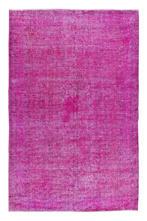 203x316 Cm Pembe Renkli Yünlü Halı, Modern El Dokuması Yeniden Boyanmış Eski Türk Halısı