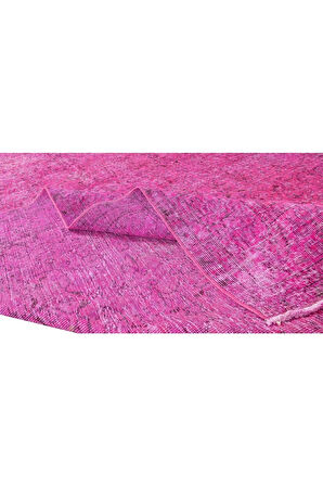 203x316 Cm Pembe Renkli Yünlü Halı, Modern El Dokuması Yeniden Boyanmış Eski Türk Halısı