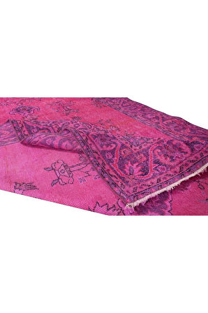 183x297 cm Pembe Renkli Yünlü Halı Modern El Dokuması Yeniden Boyanmış Eski Anadolu Halısı