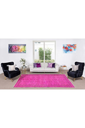 170x273 Cm El Dokuması Yeniden Boyanmış Eski Türk Halısı, Modern Pembe El Yapımı Yünlü Halı