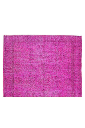 170x273 Cm El Dokuması Yeniden Boyanmış Eski Türk Halısı, Modern Pembe El Yapımı Yünlü Halı