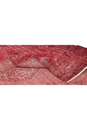 204x292 Cm El Dokuması Yeniden Boyanmış Eski Türk Halısı, Modern Kırmızı El Yapımı Yünlü Halı
