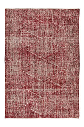 171x245 Cm El Dokuması Yeniden Boyanmış Eski Türk Halısı, Modern Kırmızı El Yapımı Yünlü Halı
