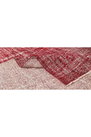 171x245 Cm El Dokuması Yeniden Boyanmış Eski Türk Halısı, Modern Kırmızı El Yapımı Yünlü Halı