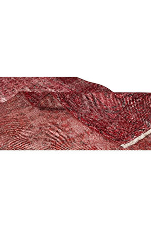 108x200 Cm El Dokuması Yeniden Boyanmış Eski Türk Halısı, Modern Kırmızı El Yapımı Yünlü Halı