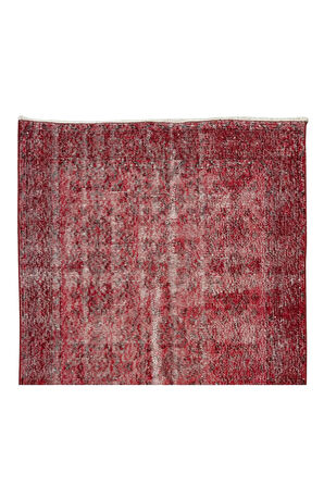 108x200 Cm El Dokuması Yeniden Boyanmış Eski Türk Halısı, Modern Kırmızı El Yapımı Yünlü Halı