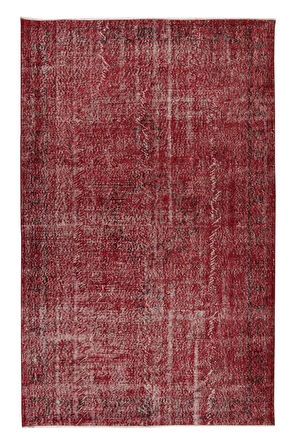 175x277 Cm El Dokuması Yeniden Boyanmış Eski Türk Halısı, Modern Kırmızı El Yapımı Yünlü Halı
