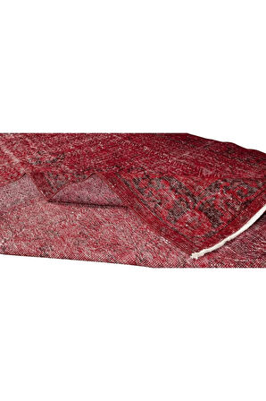 175x277 Cm El Dokuması Yeniden Boyanmış Eski Türk Halısı, Modern Kırmızı El Yapımı Yünlü Halı