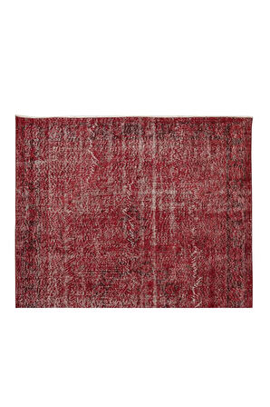 175x277 Cm El Dokuması Yeniden Boyanmış Eski Türk Halısı, Modern Kırmızı El Yapımı Yünlü Halı