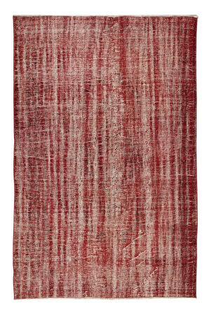 176x265 Cm El Dokuması Yeniden Boyanmış Eski Türk Halısı, Modern Kırmızı El Yapımı Yünlü Halı