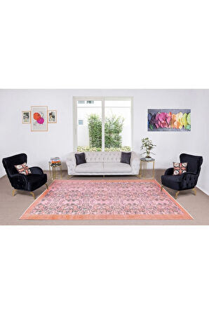 210x326 Cm Pembe Renkli Yünlü Halı, Modern El Dokuması Yeniden Boyanmış Eski Türk Halısı