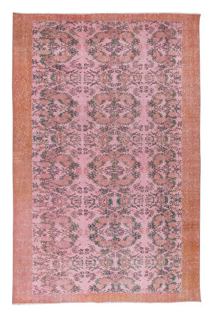 210x326 Cm Pembe Renkli Yünlü Halı, Modern El Dokuması Yeniden Boyanmış Eski Türk Halısı