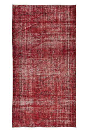 147x262 Cm Çağdaş Kırmızı Otantik Yünlü Halı, El Dokuması Yeniden Boyanmış Eski Türk Halısı