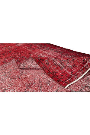 147x262 Cm Çağdaş Kırmızı Otantik Yünlü Halı, El Dokuması Yeniden Boyanmış Eski Türk Halısı