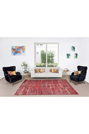 179x260 Cm El Dokuması Yeniden Boyanmış Eski Türk Halısı, Modern Kırmızı El Yapımı Yünlü Halı