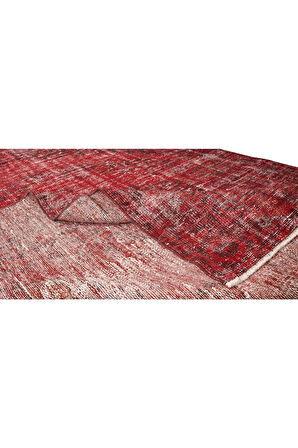 179x260 Cm El Dokuması Yeniden Boyanmış Eski Türk Halısı, Modern Kırmızı El Yapımı Yünlü Halı
