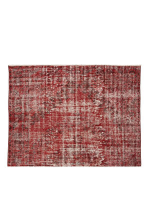 179x260 Cm El Dokuması Yeniden Boyanmış Eski Türk Halısı, Modern Kırmızı El Yapımı Yünlü Halı