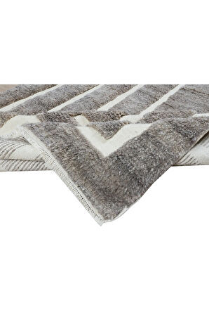 183x275 cm El Dokuması Tülü Halı, El Yapımı Bej ve Gri Geometrik Halı, 100% Yün, Oturma Odası Halısı