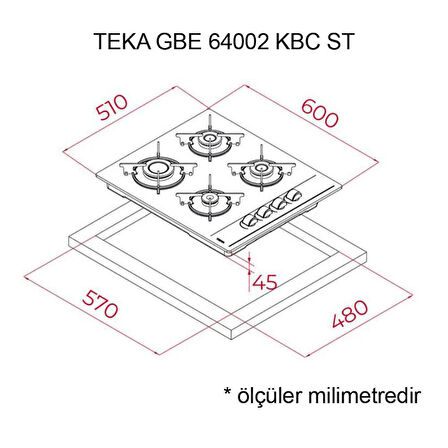 Teka GBE 64002 KBC ST Gri Ankastre Cam Ocak, 60 cm, 4 Gözlü