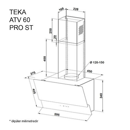 Teka ATV 60 PRO ST Gri cam yüzeyli, Duvar tipi Davlumbaz