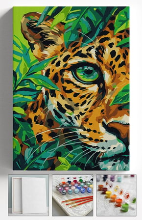 Sayılarla Boyama Seti Numaralı Tuval Fırça Boya Askı Aparatı Dahil Set 40x50 Cm - TEK GÖZ LEOPAR