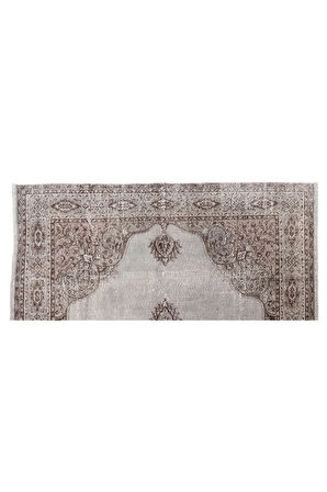 (255 X 356 CM) Kahverengi Ve Gri Tonlarda Renkli Anadolu Halısı, El Dokuması Madalyon Desenli Halı