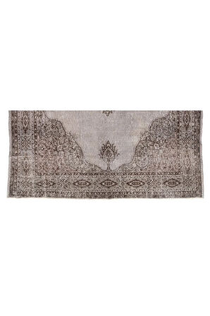 (255 X 356 CM) Kahverengi Ve Gri Tonlarda Renkli Anadolu Halısı, El Dokuması Madalyon Desenli Halı