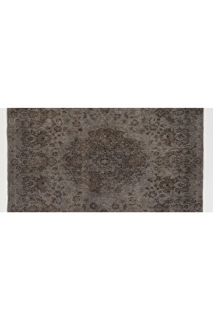 ( 185 X 278 Cm) Gri Tonlarda %100 El Dokuması Anadolu Halısı, Madalyon Ve Çiçek Desenli Halı