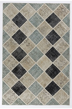 200x300 cm Açık Tonlarda El Dokuması Patchwork Halı, Çok Renkli Patchwork