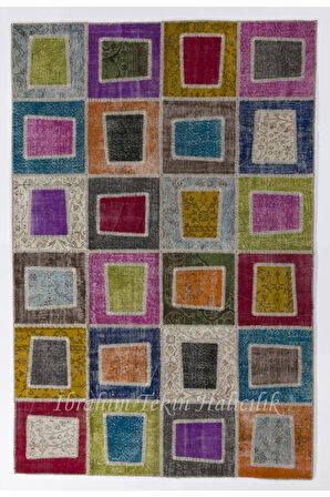 204x305 cm Modern El Dokuması Çok Renkli Otantik Tarzda Patchwork Halı