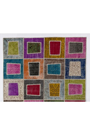 204x305 cm Modern El Dokuması Çok Renkli Otantik Tarzda Patchwork Halı