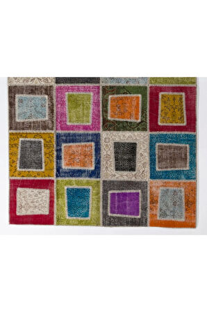 204x305 cm Modern El Dokuması Çok Renkli Otantik Tarzda Patchwork Halı