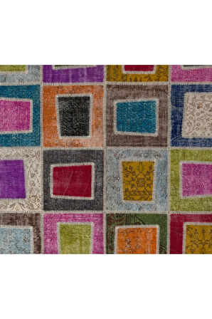 204x305 cm Modern El Dokuması Çok Renkli Otantik Tarzda Patchwork Halı