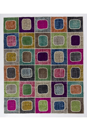 244x305 Cm Çok Renkli Modern El Dokuması Kare Desenli Modern Patchwork Halı
