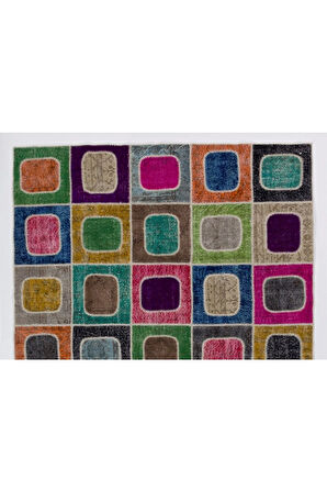 244x305 Cm Çok Renkli Modern El Dokuması Kare Desenli Modern Patchwork Halı