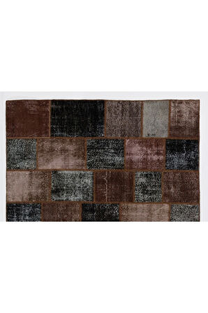244x305 cm El Dokuması Patchwork Halı, Koyu Tonlarda Anadolu Halısı,, Çok Renkli Peçvörk