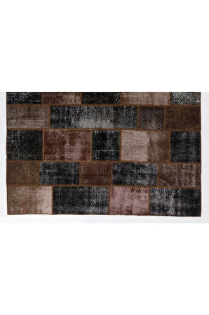244x305 cm El Dokuması Patchwork Halı, Koyu Tonlarda Anadolu Halısı,, Çok Renkli Peçvörk