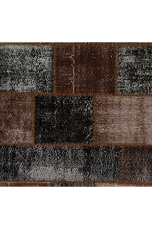 244x305 cm El Dokuması Patchwork Halı, Koyu Tonlarda Anadolu Halısı,, Çok Renkli Peçvörk