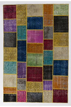 200x300 cm Çok Renkli Patchwork Halı, El Dokuması Otantik Halı, Geometric Halı