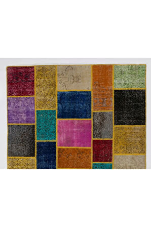 200x300 cm Çok Renkli Patchwork Halı, El Dokuması Otantik Halı, Geometric Halı